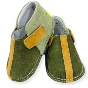 NWT Pipit Sky Tan/Beown & Olive Stripe Suede Bootie baby shoes NIB New in Box